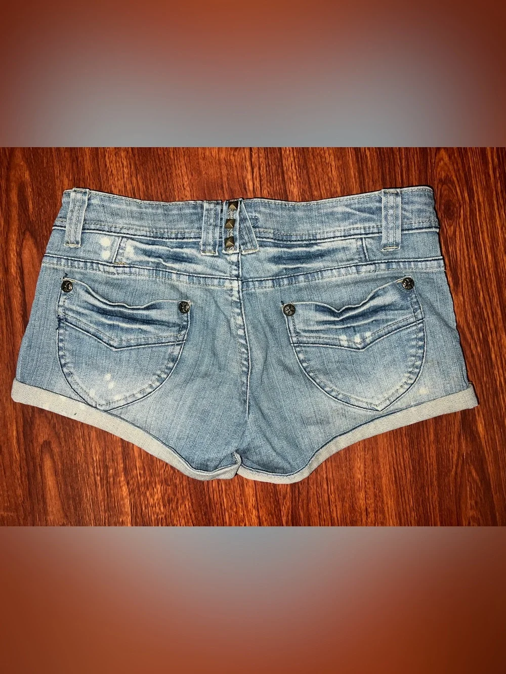Urban Vibe Light Blue Studded Denim Roll-Cuff Shorts w/ Leppard Details
